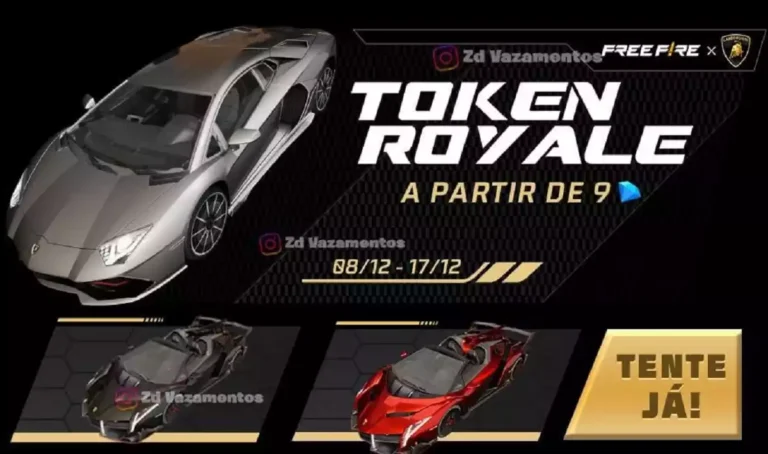 Token Royale Free Fire skins Lamborghini Prata Preta Vermelha