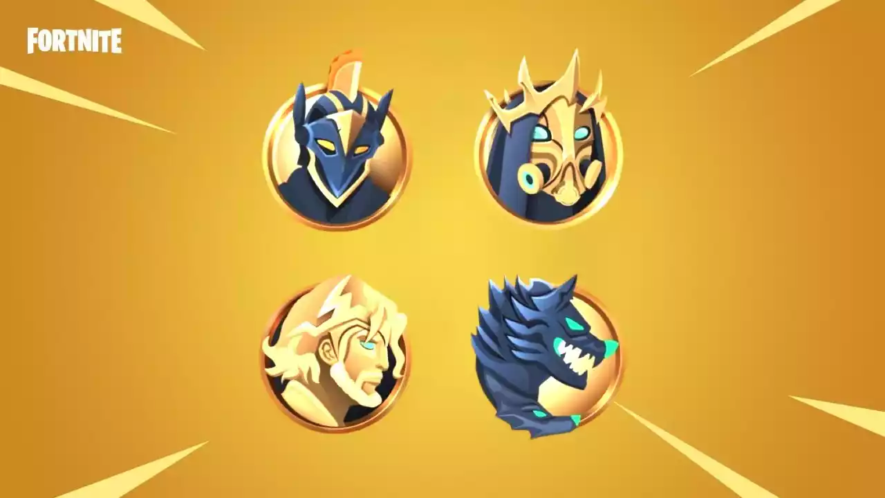Fortntie Medalhões Sociedade Zeus Hades Cerbero Ares