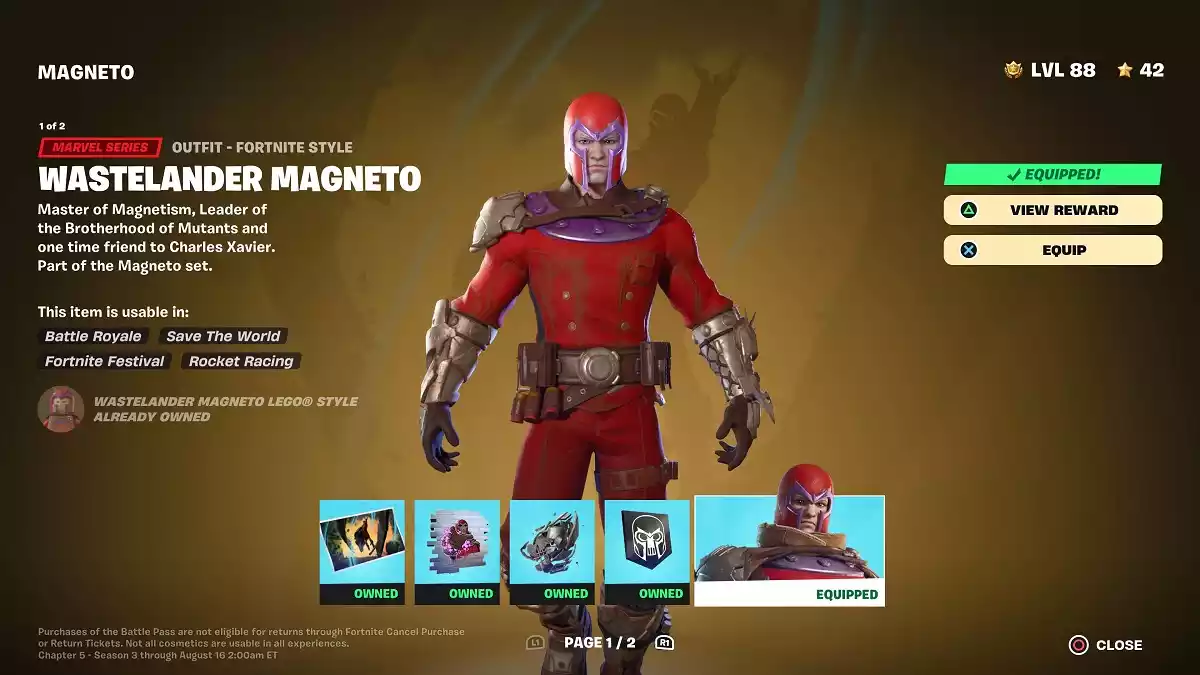 Todos os cosméticos de Magneto Fortnite