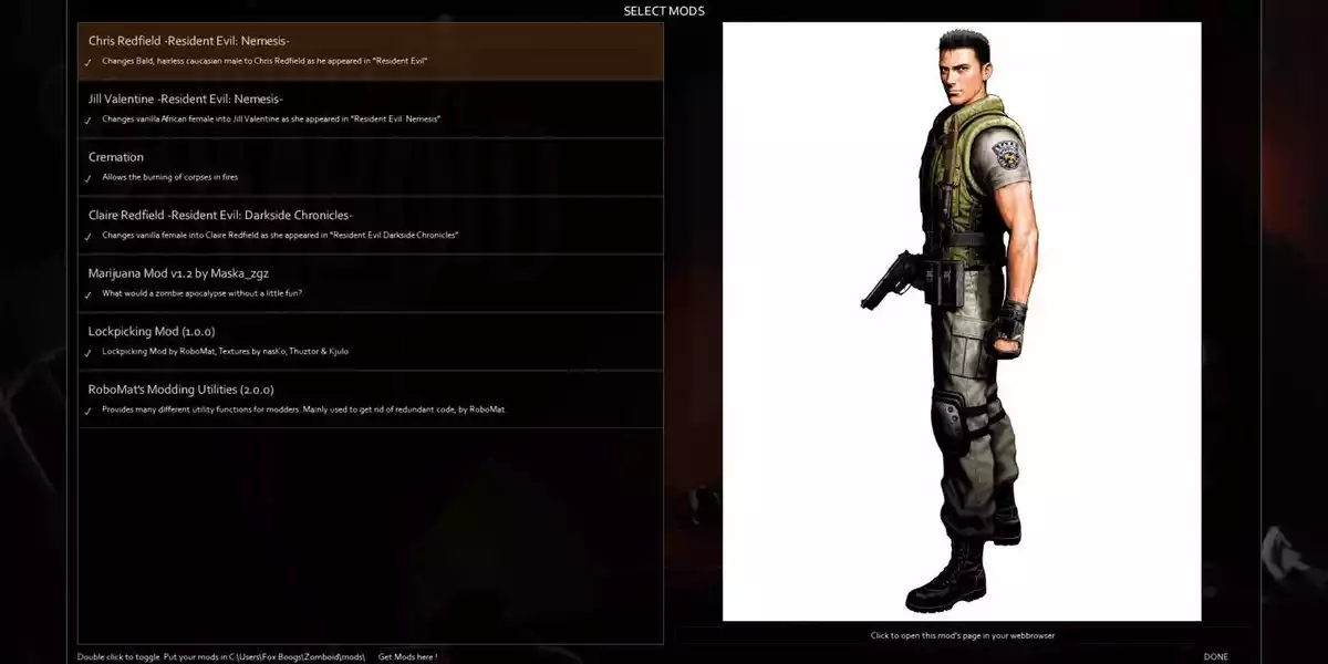 Chris Redfield mod for Project Zomboid Cropped