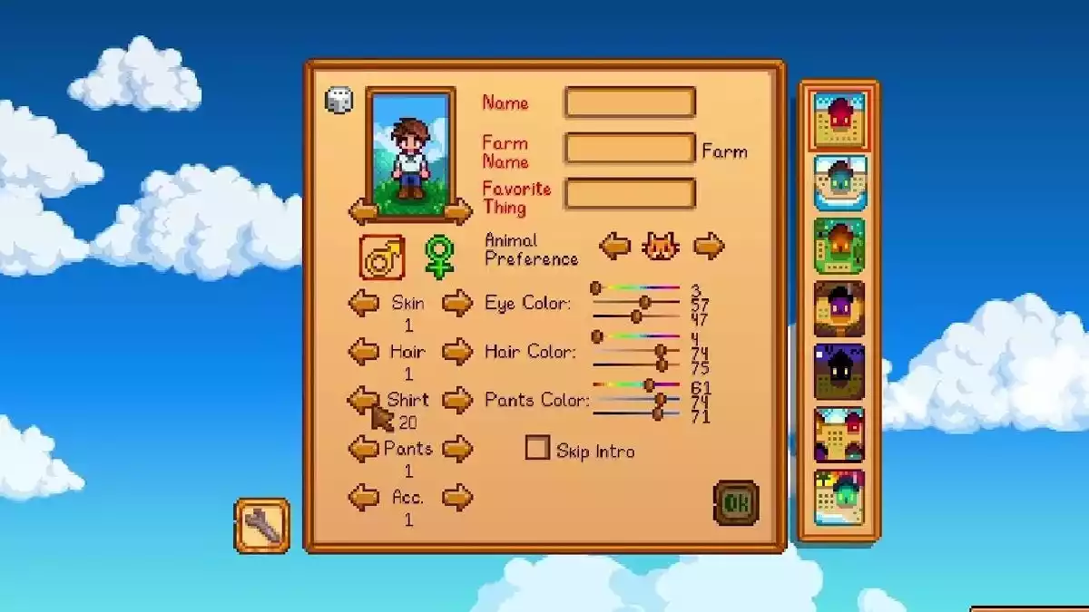 Criação de Personagens e Outras Configurações Stardew Valley