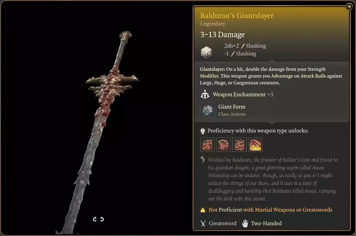 Matadora de Gigantes de Balduran (Balduran's Giantslayer) Arma Baldurs Gate 3