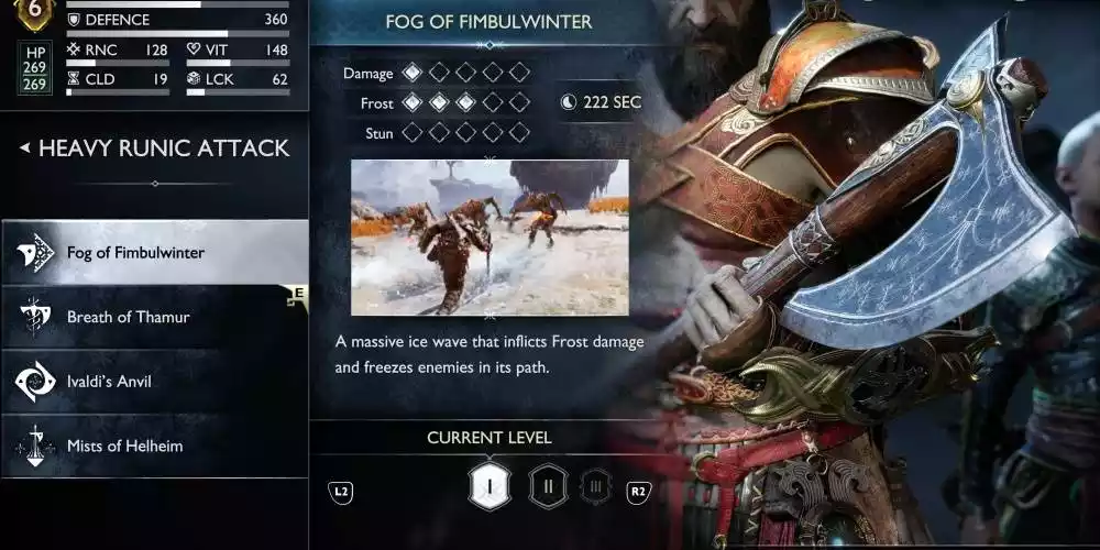 Névoa de Fimbulwinter Ataque Runico machado Leviata God of War Ragnarok