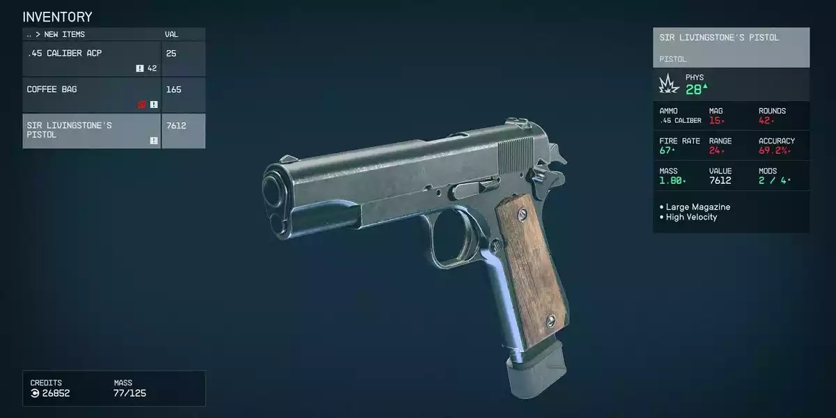 Sir Livingstone's Pistol (Pistol) Melhores Armas Starfield