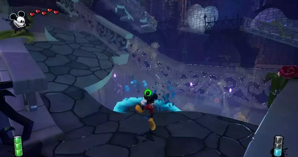 disney epic mickey pressing the paint on a bridge outline5