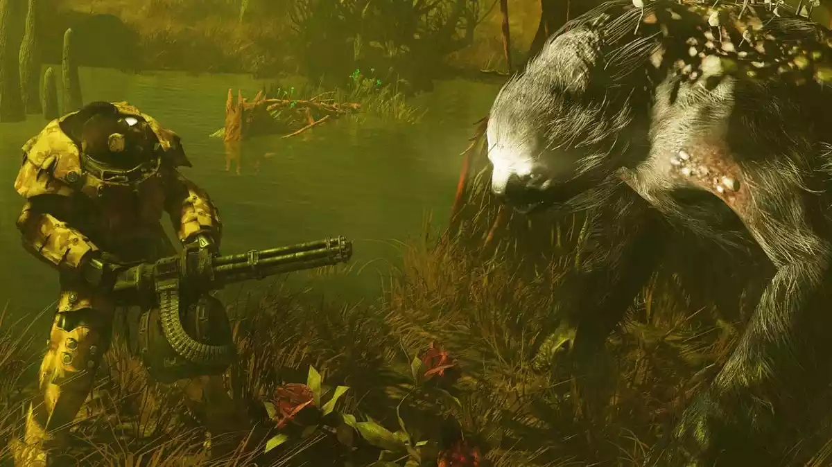 fallout 76 soldier taking on a wild creature3