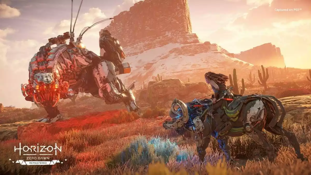 Review Horizon Zero Dawn Remastered contra tiranossauro robo