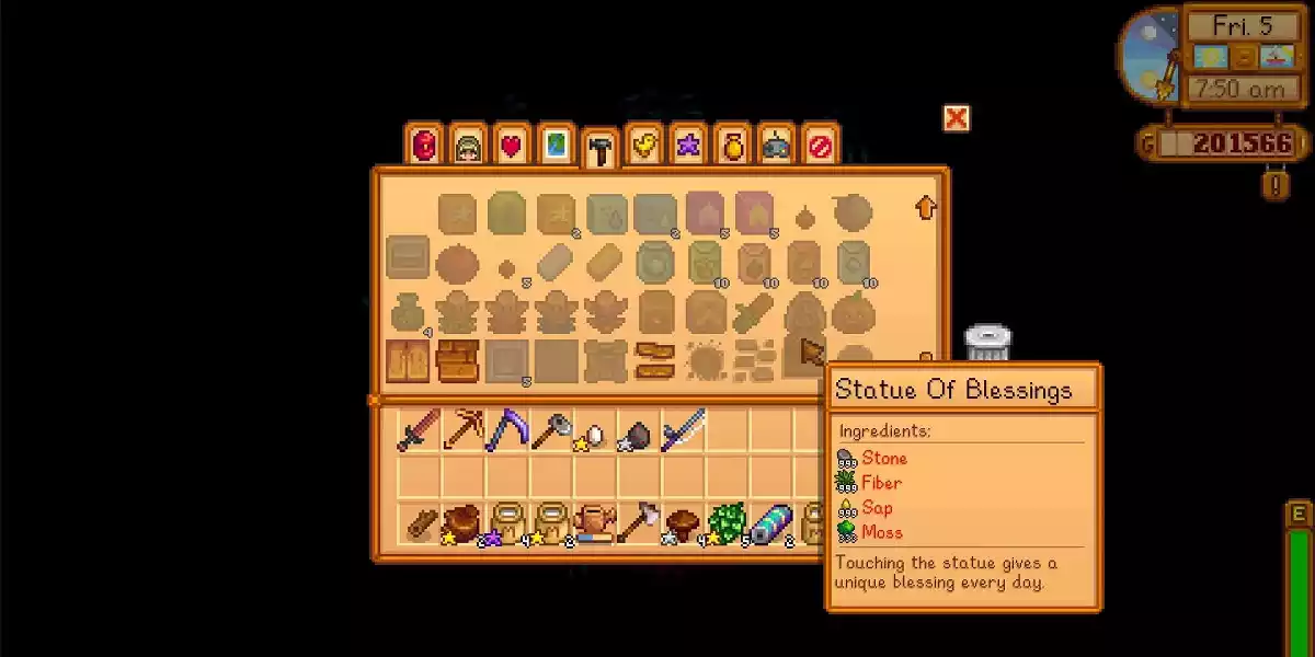 stardew valley receita estatus bencao