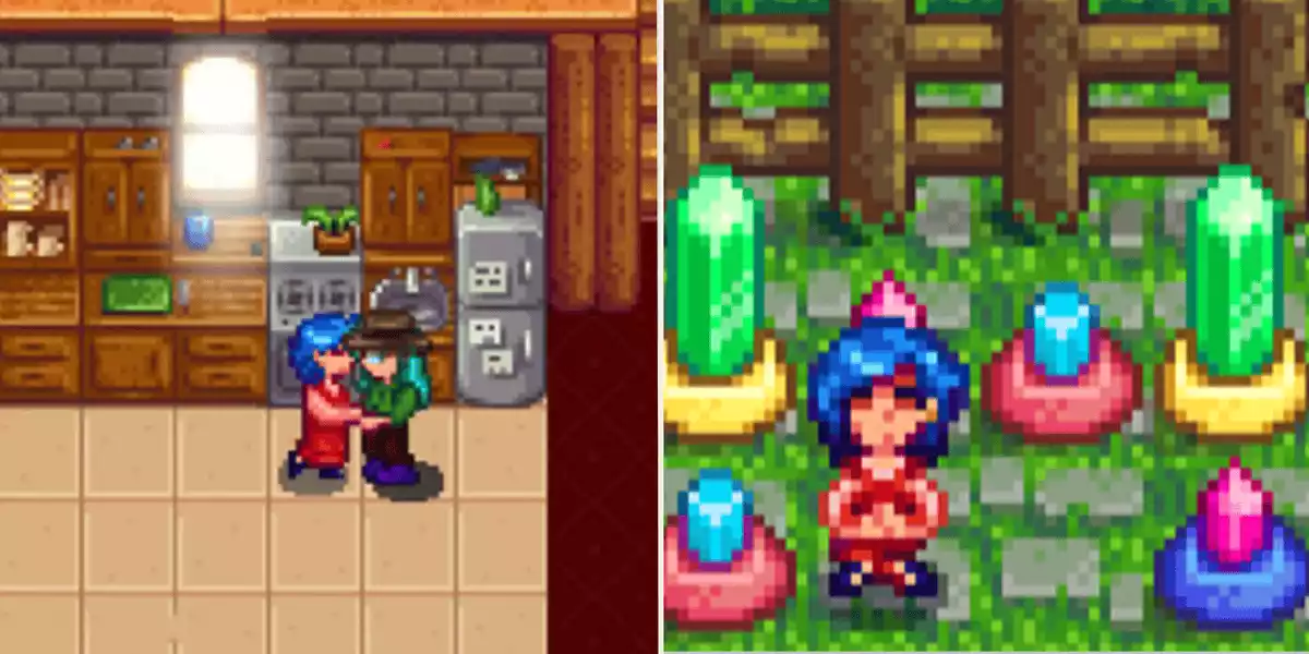 Stardew Valley Emily in farmhouse left Emily meditating right