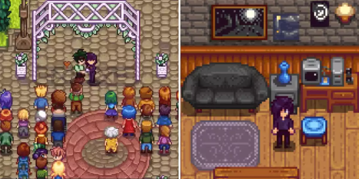 Stardew Valley Sebastian wedding left Sebastians spouse room right