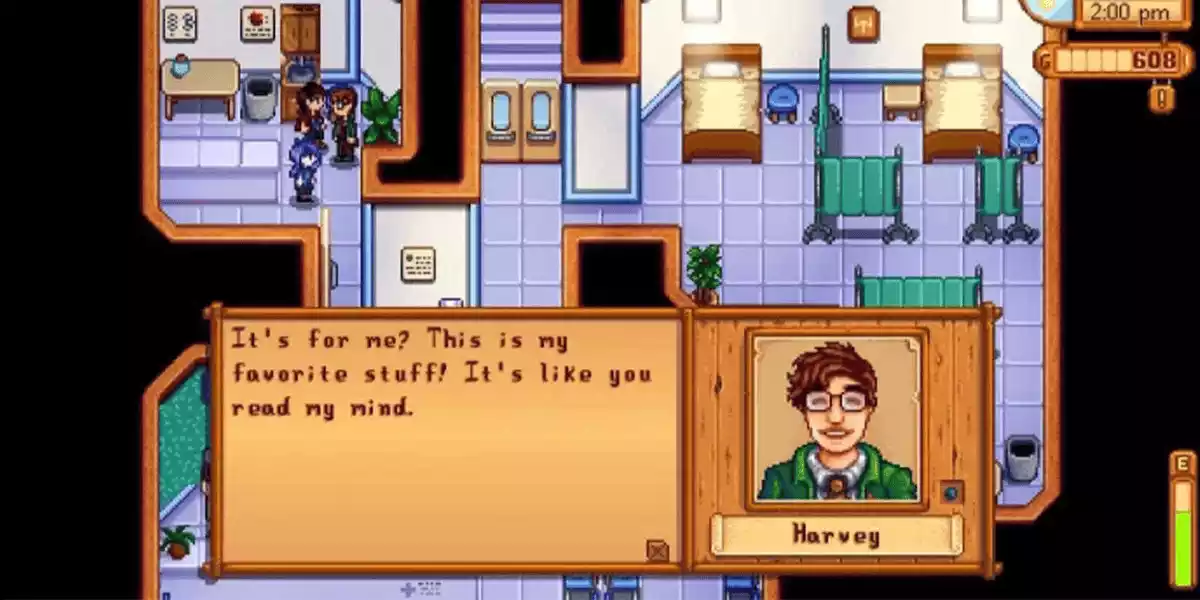 Stardew Valley giving Harvey a gift2