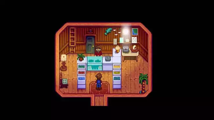 player in the fishing shop in stardew valley