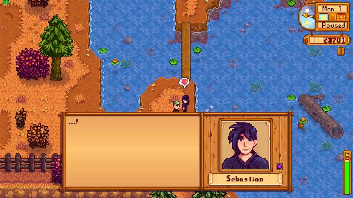 stardew valley player giving sebastian flowers