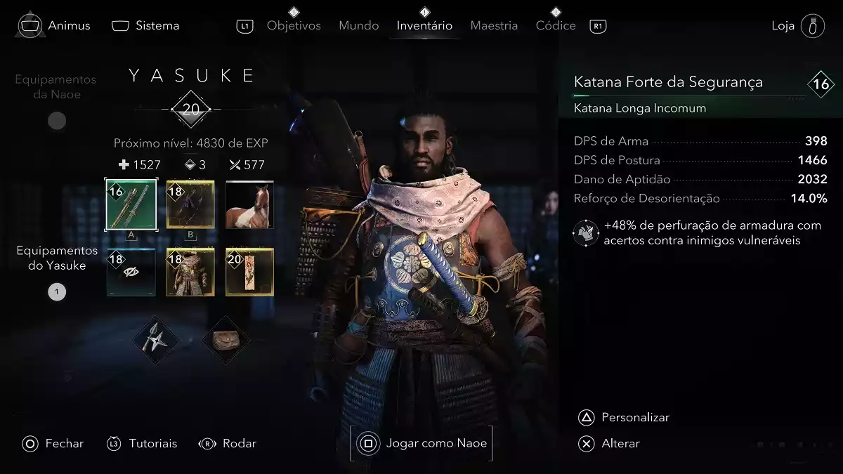 Assassin's Creed Shadows Equipamentos Yasuke