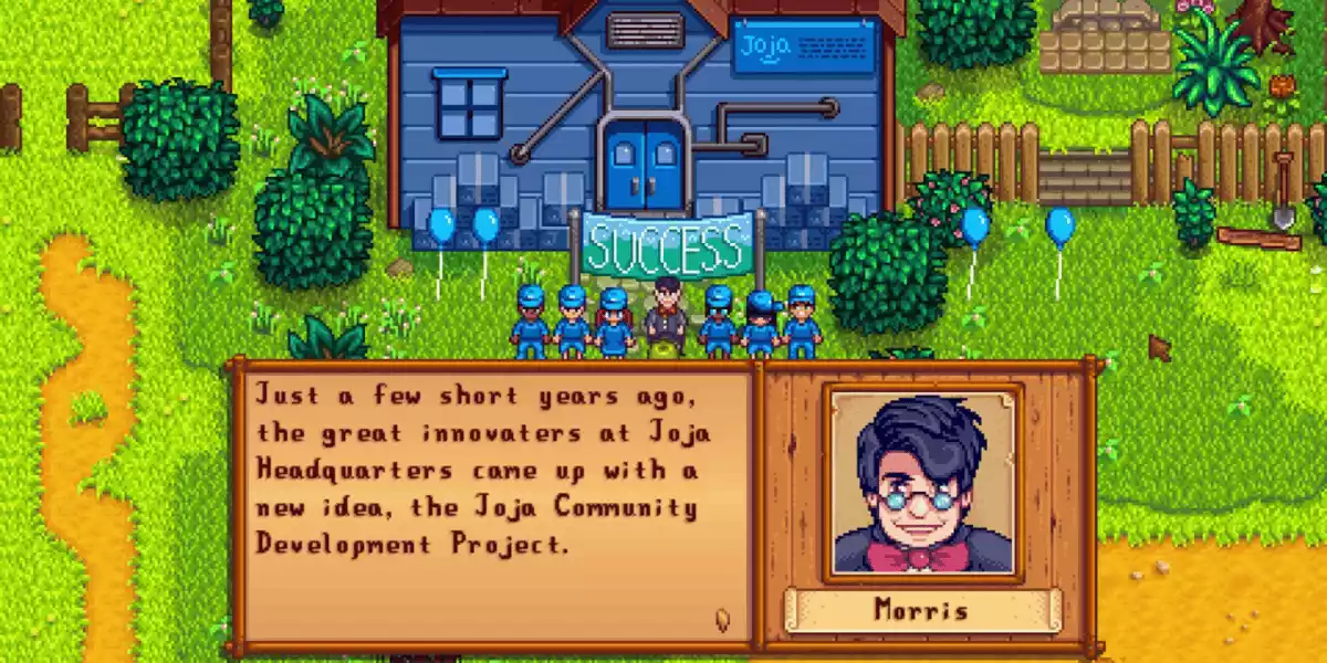 Stardew Valley Completed JojaMart warehouse Morris speech