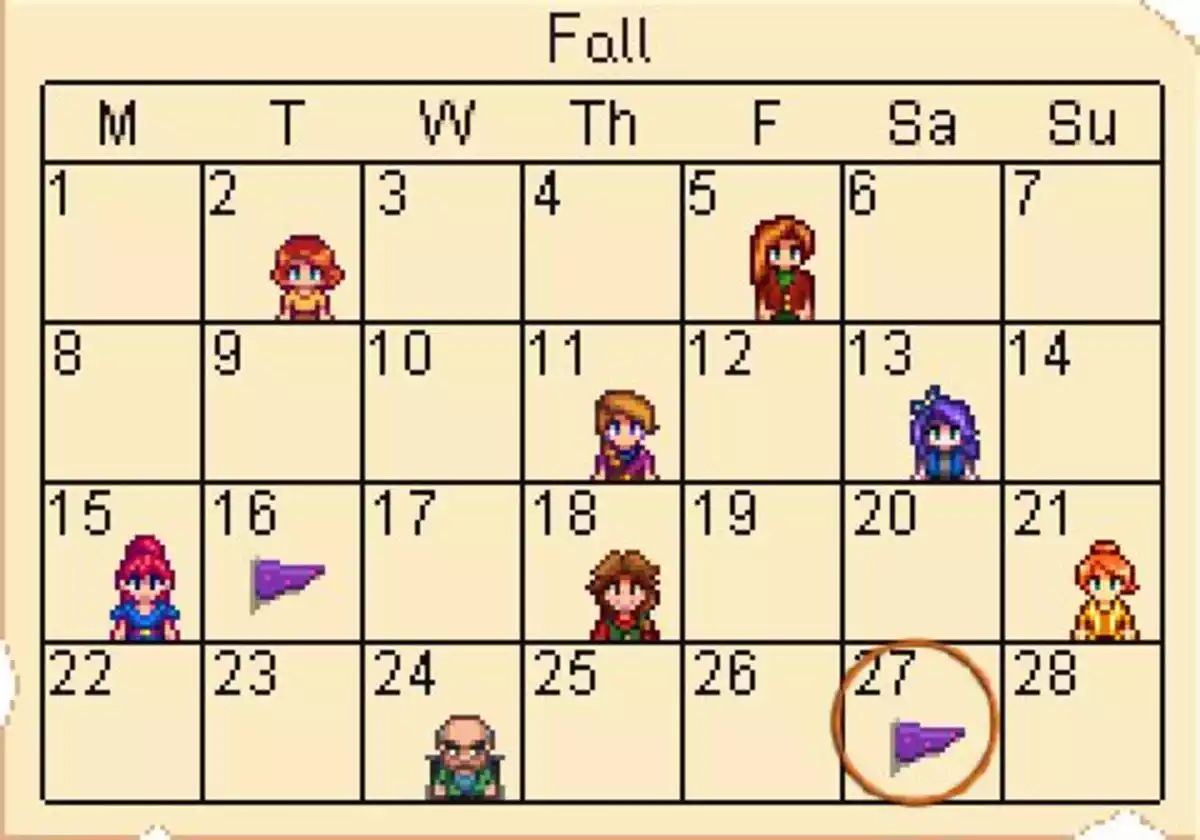 Stardew Valley Fall Calendar