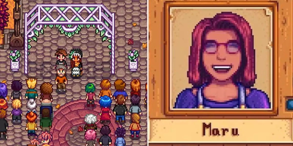 Stardew Valley Maru wedding left Maru portrait right