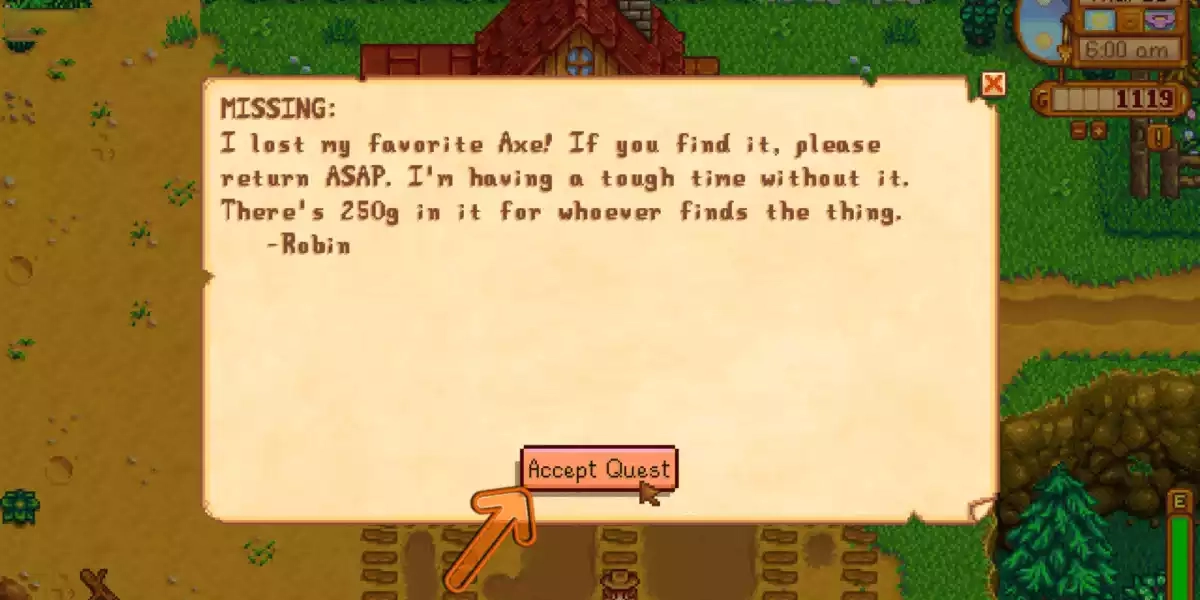 Stardew Valley Receiving the letter to start the Robins Lost Axe quest