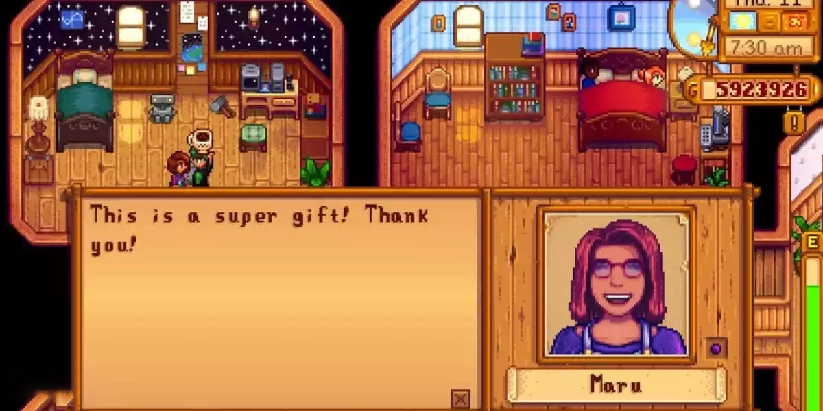 Stardew Valley giving Maru a gift