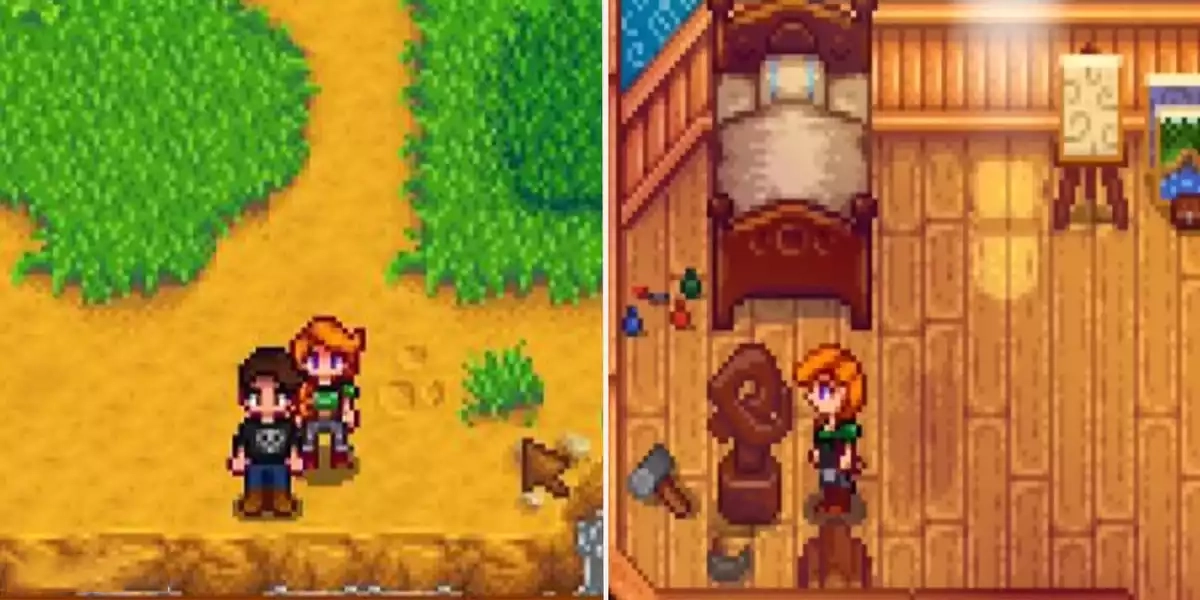 Stardew Valley leah outside left leah in her cottage right