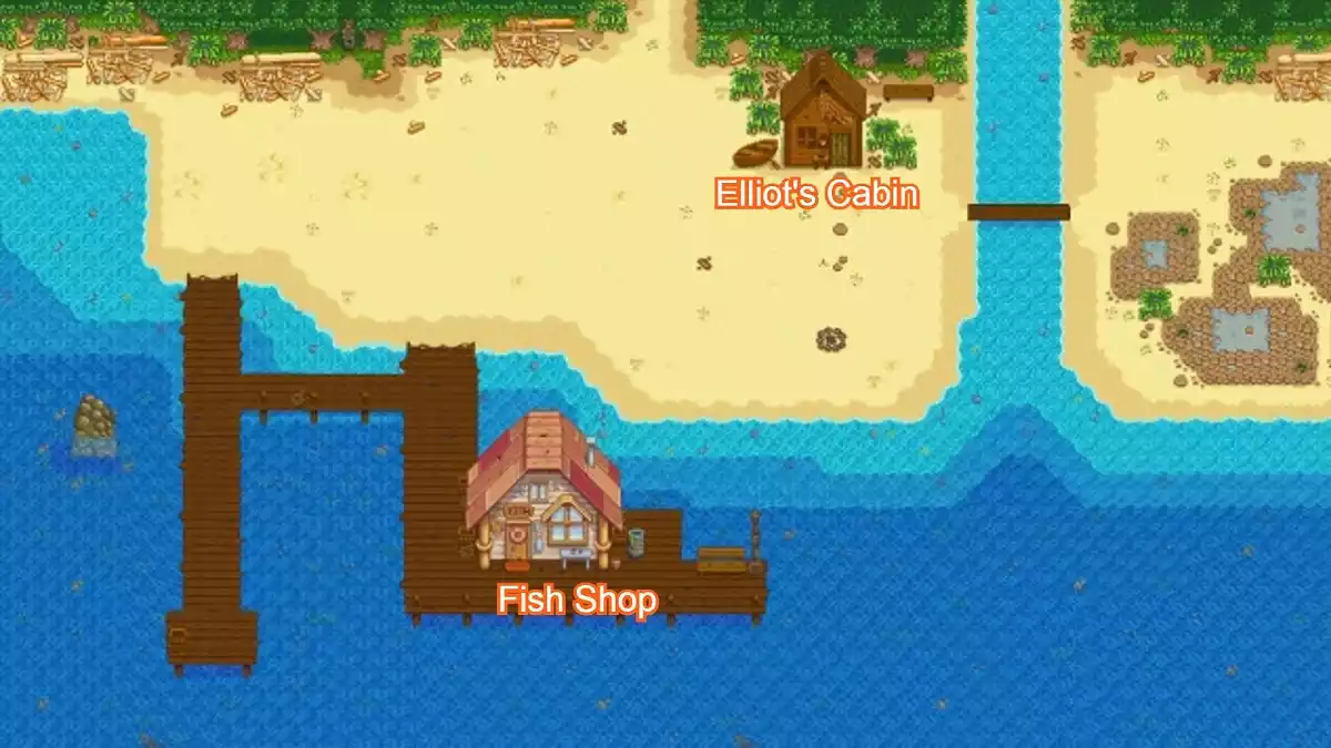 stardew valley beach map with buildings highlighted