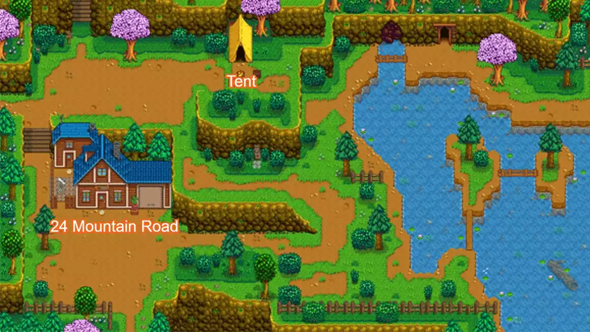 stardew valley map of mountains with locations highlighted