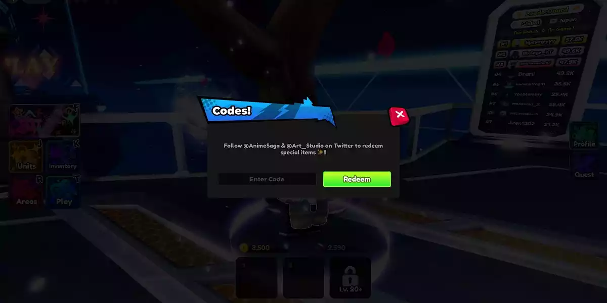 Como resgatar códigos do Anime Saga (Roblox)