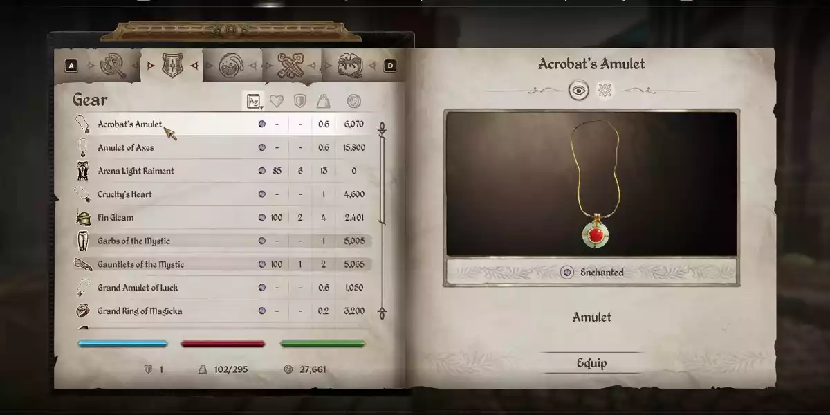 acrobat s amulet oblivion remastered