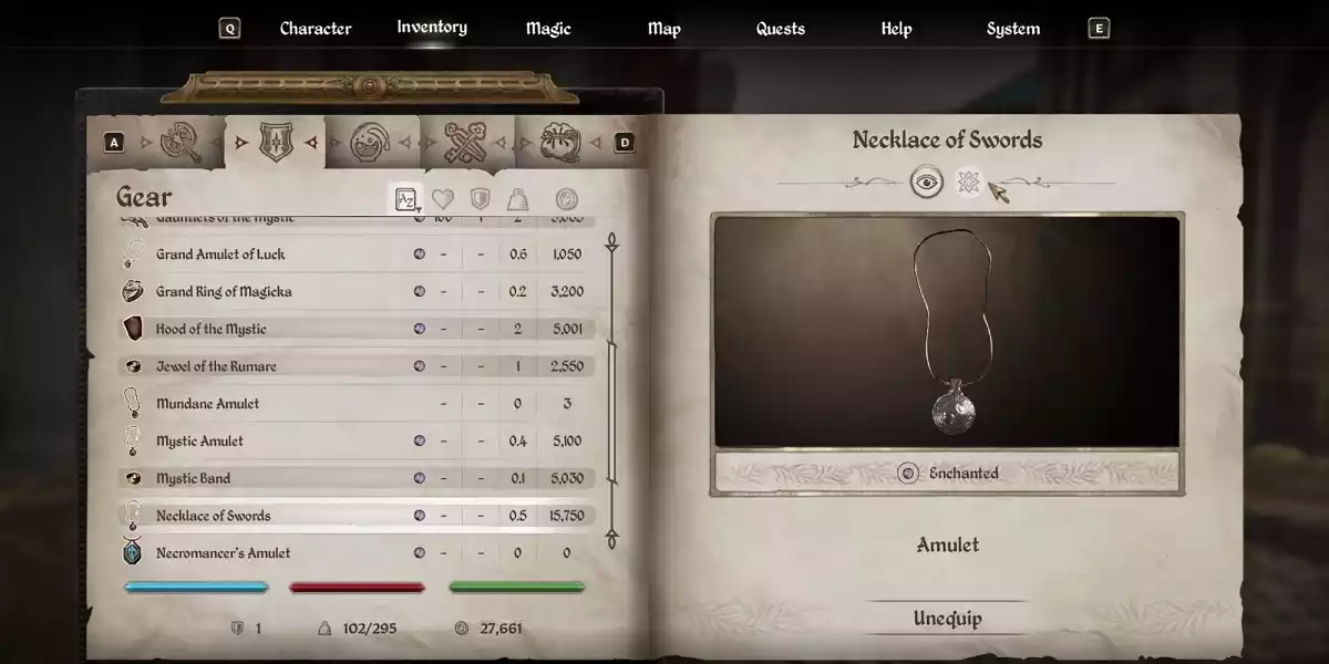 necklace of swords oblivion remastered