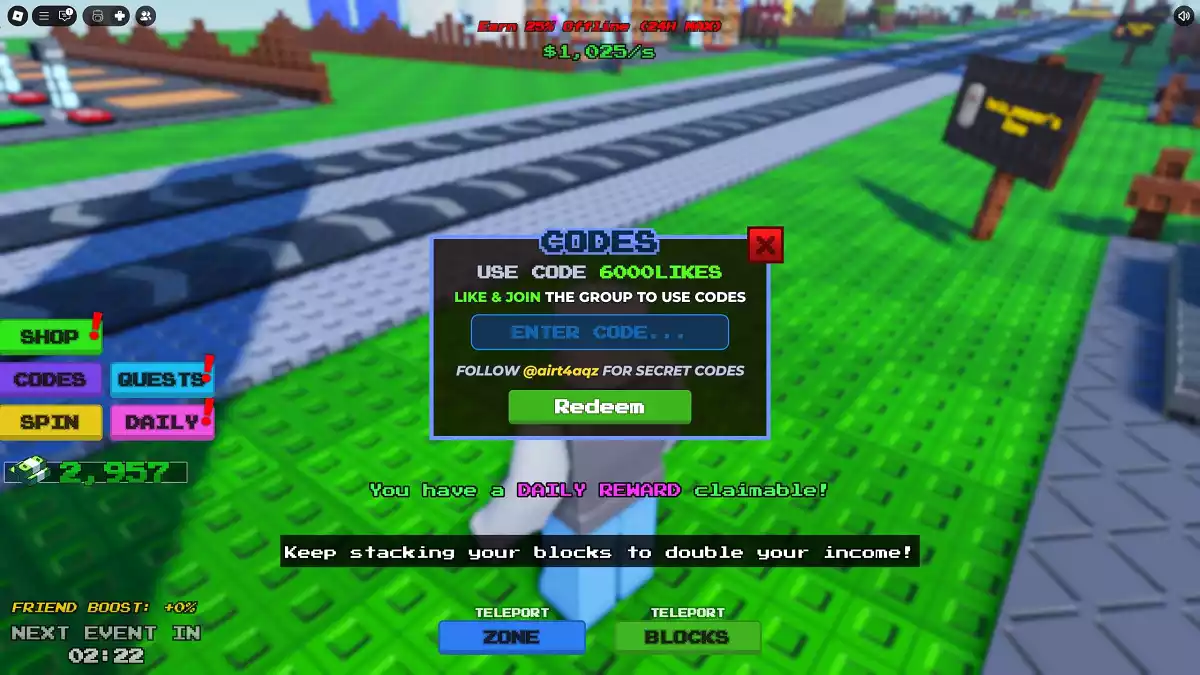 Como resgatar códigos em Stack The Blocks Roblox