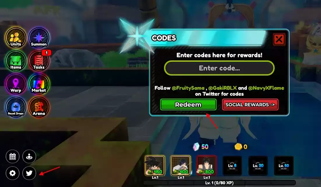Como resgatar códigos no ASTD X Roblox