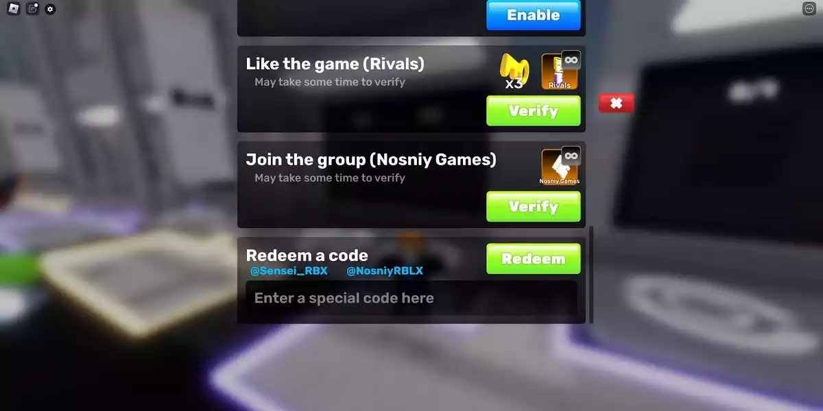 Como resgatar códigos para RIVALS Roblox