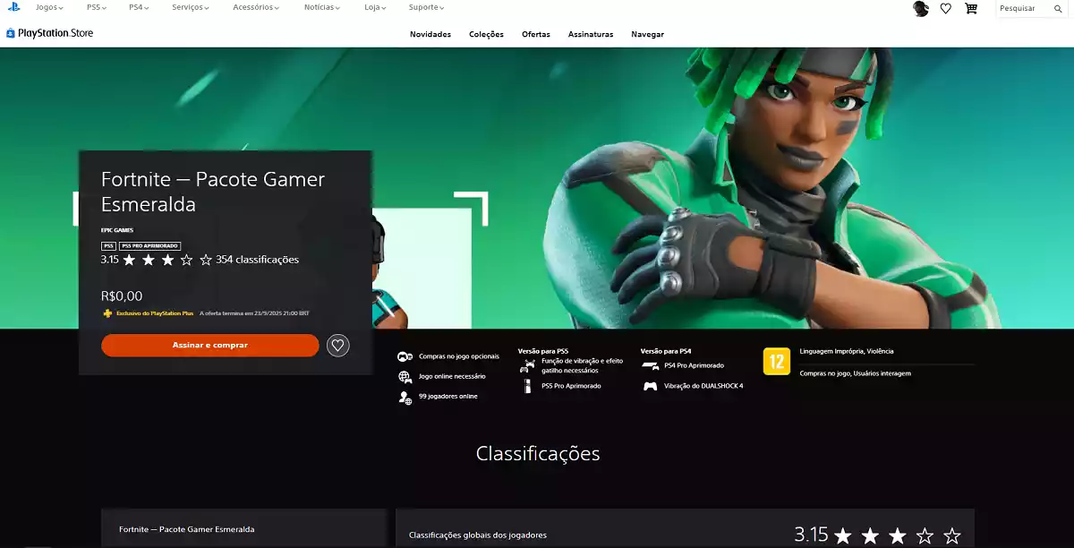 Pacote Gamer Esmeralda PS Plus