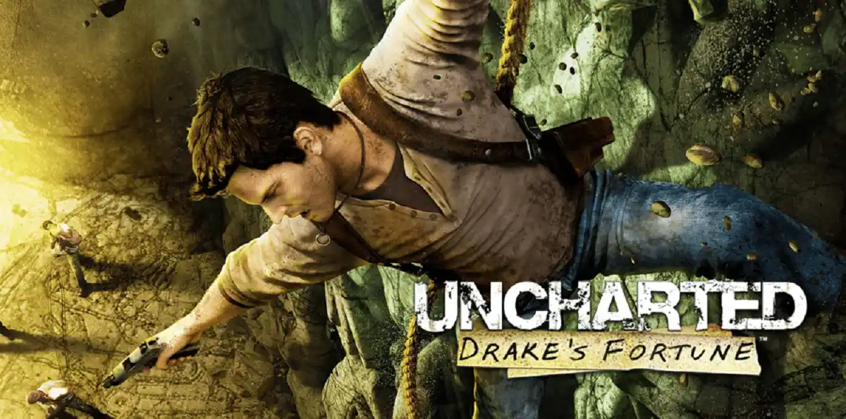 Uncharted 1 Nathan Drake Pendurado com Arma Uncharted 1 Nathan Drake Pendurado com Arma