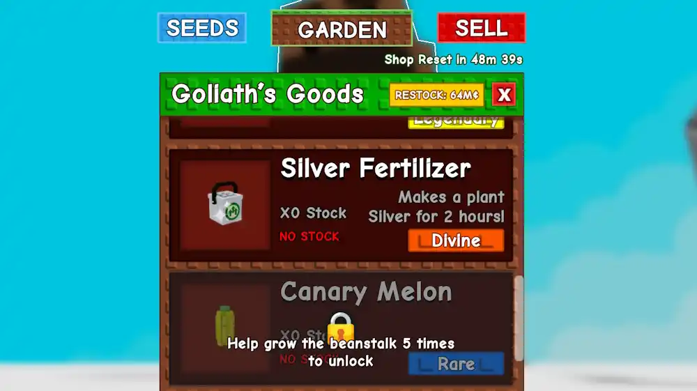 Como funciona a Loja Beanstalk Pé de Feijão no Grow a Garden