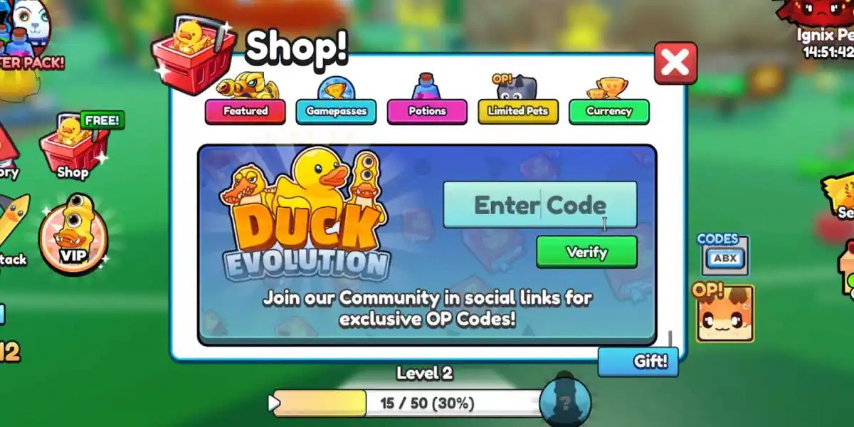 Como resgatar códigos do Duck Evolution Roblox