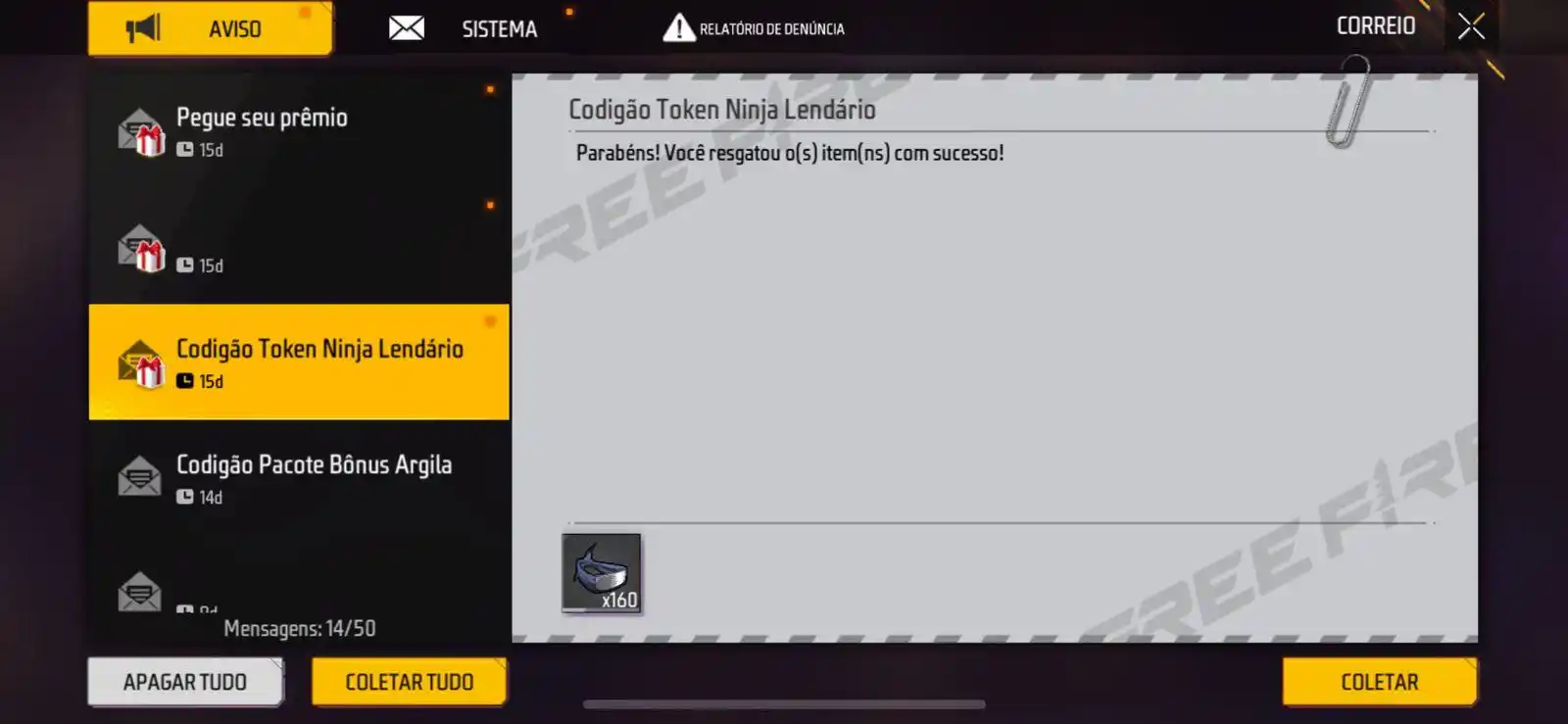 codigao ff token ninja lendario