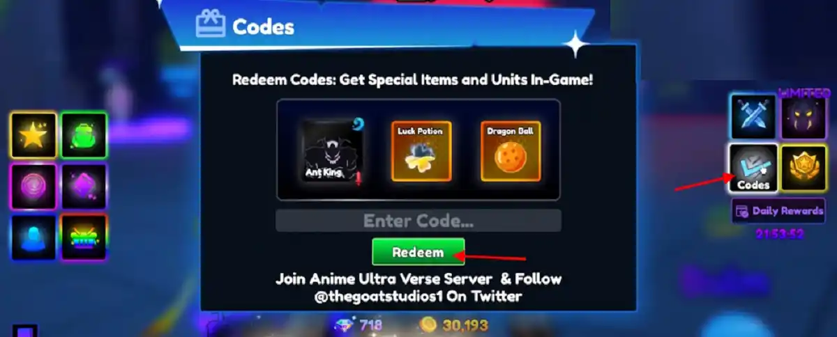 Como resgatar códigos do Anime Ultra Verse Roblox