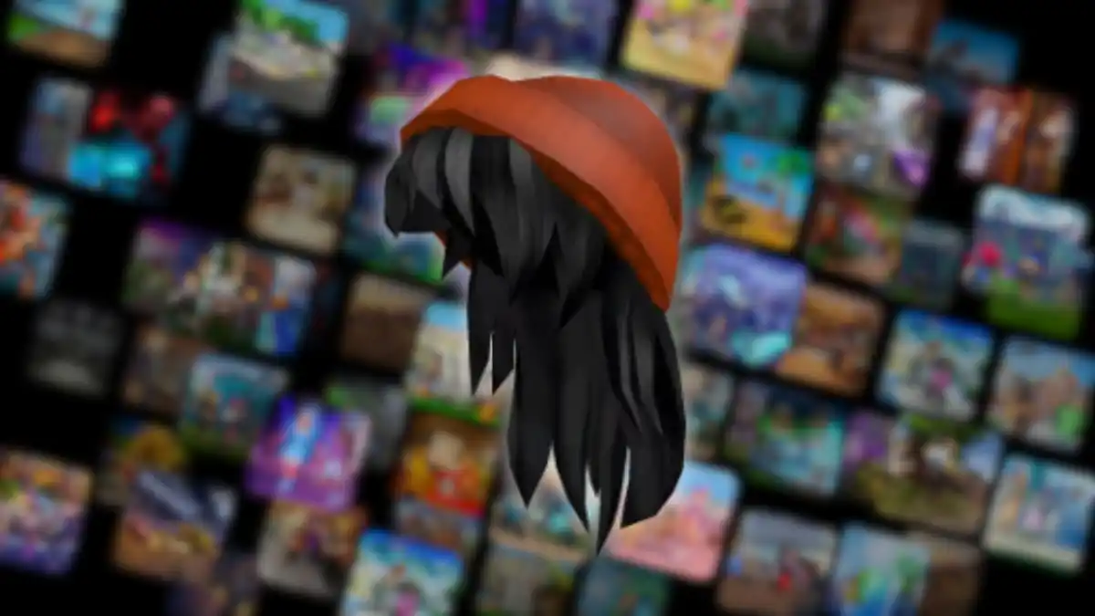 Gorro Laranja com Cabelo Preto Gratis Roblox