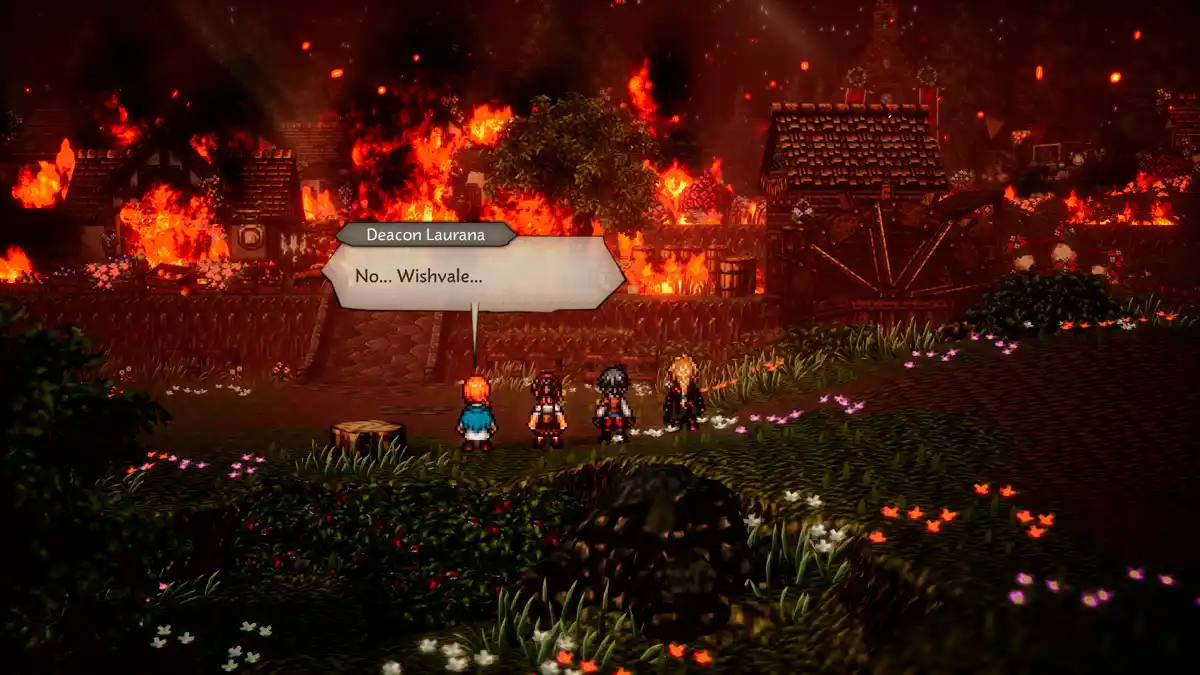 Octopath Traveler 0 cidade em chamas