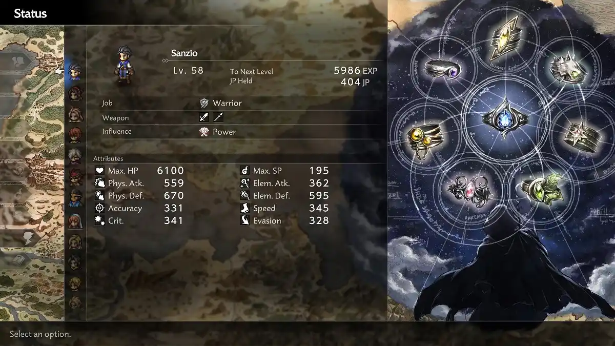 Status Personagem principal Octopath Traveler 0