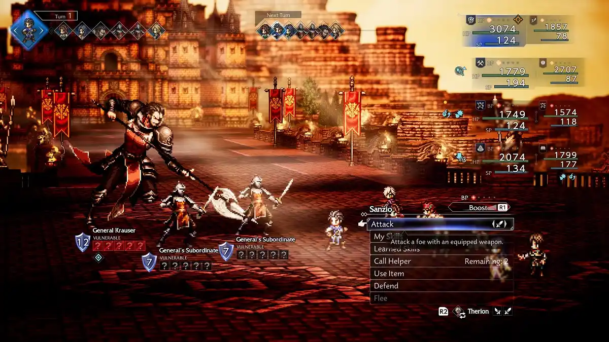 combate luta cena Octopath Traveler 0