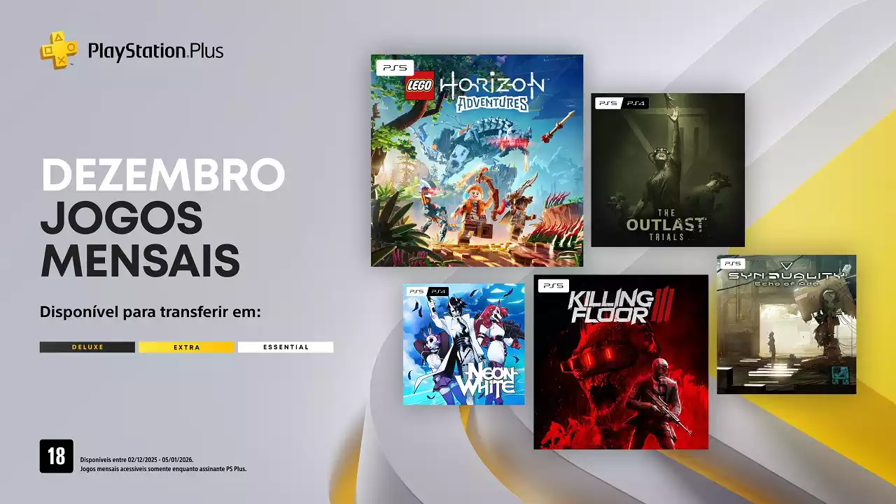 PlayStation Plus Essential de Dezembro 2025 tem LEGO Horizon, Killing Floor 3, Outlast Trials e Mais