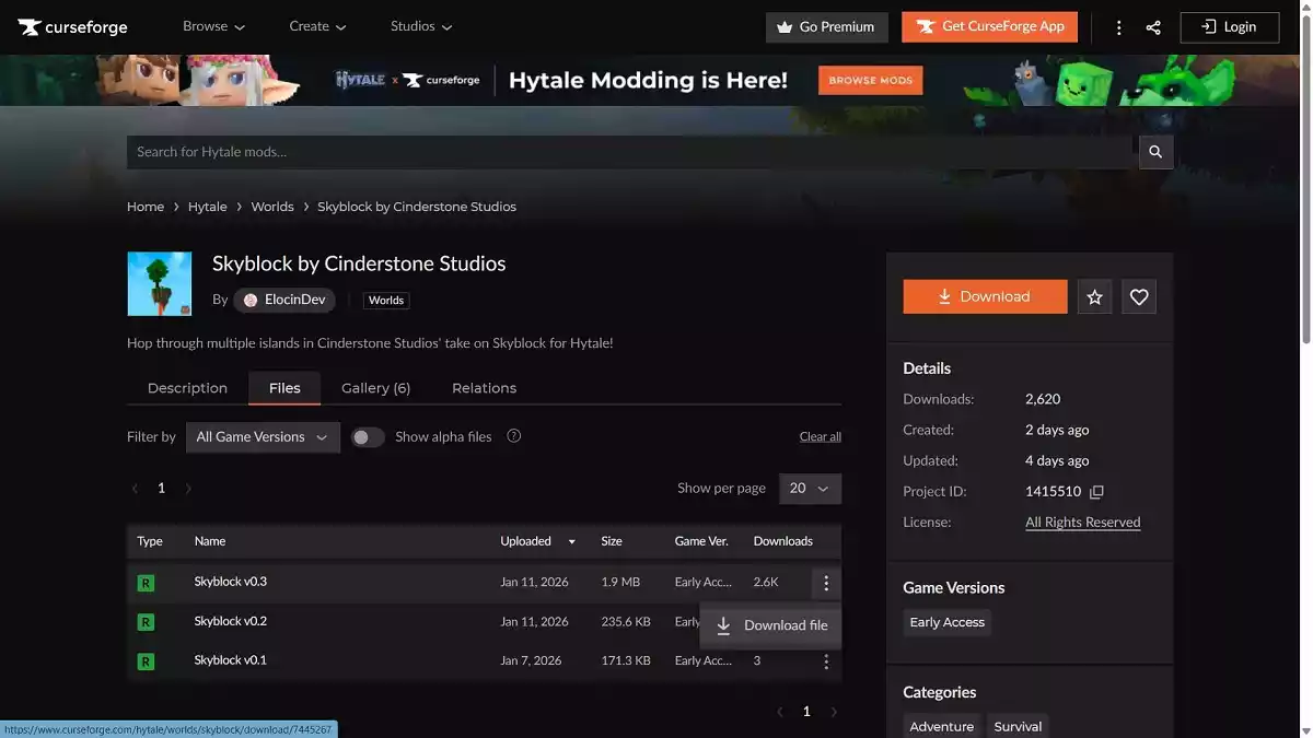 Como instalar o Skyblock no Hytale Como instalar o Skyblock no Hytale