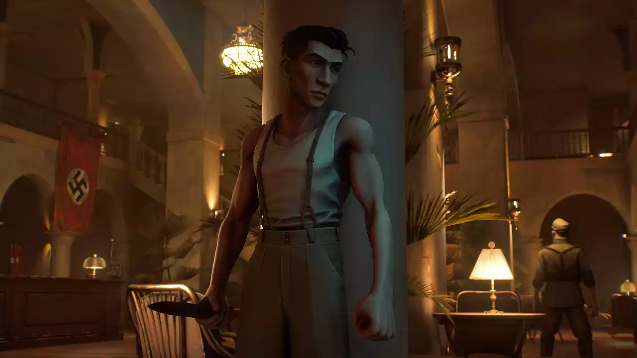 Nekome Nazi Hunter escondendo pilastra