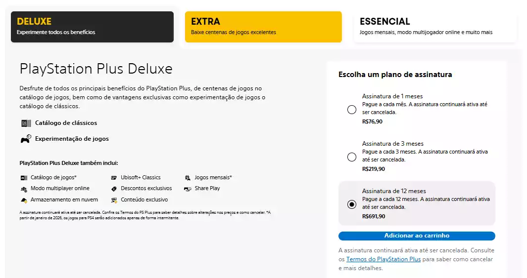 PS Plus Deluxe Preços Detalhes PS Plus Deluxe Preços Detalhes