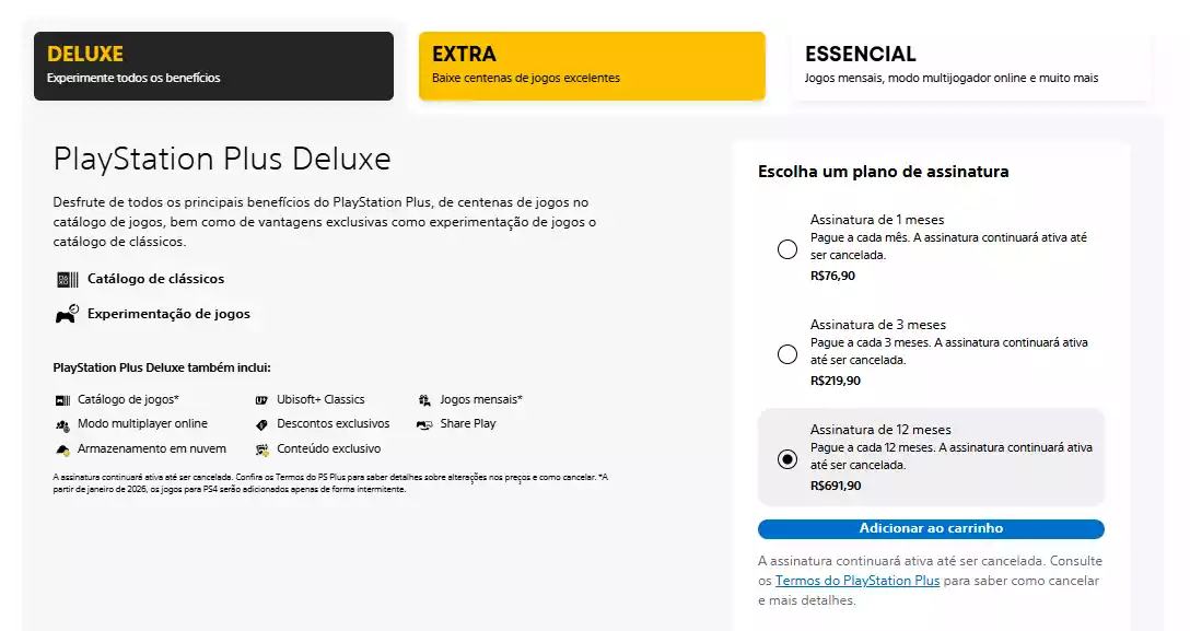 PS Plus Essential Preços Detalhes PS Plus Essential Preços Detalhes