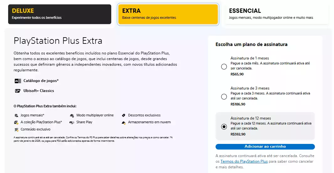 PS Plus Extra Preços Detalhes PS Plus Extra Preços Detalhes