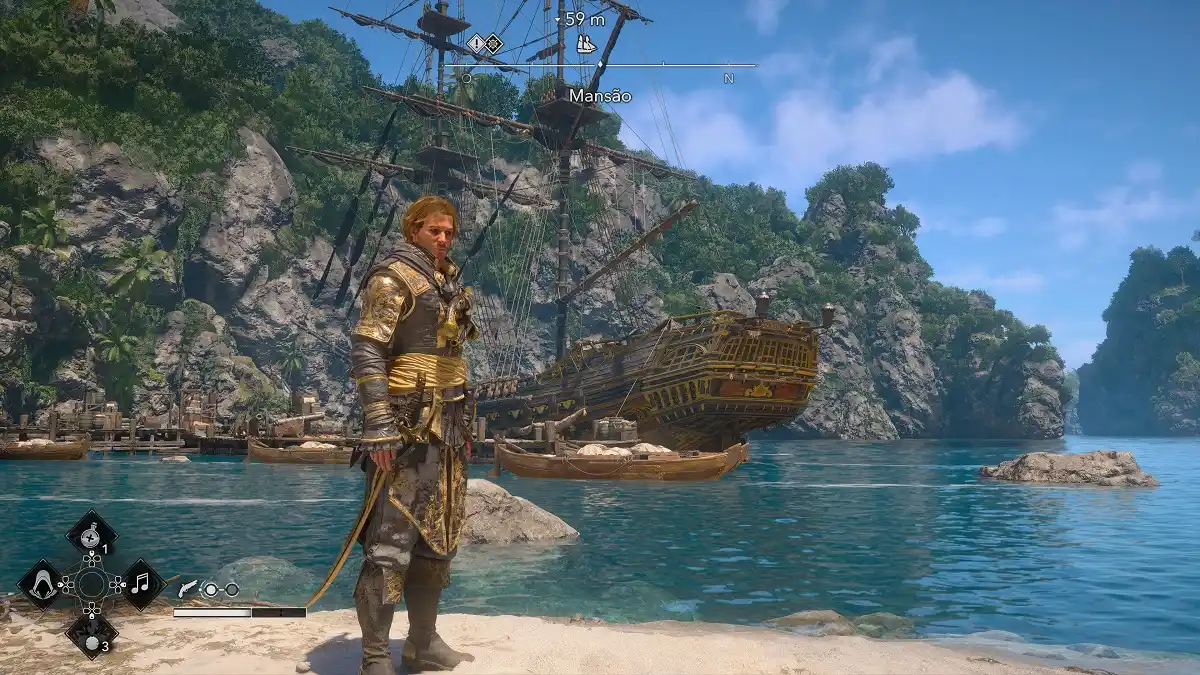 Assassins Creed Black Flag Resynced olhando navio gralha Assassins Creed Black Flag Resynced olhando navio gralha