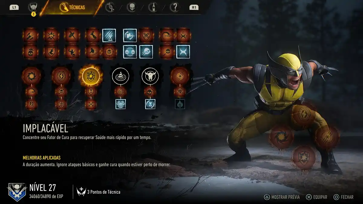 Marvels Wolverine menu tecnicas arvore habilidade Marvels Wolverine menu tecnicas arvore habilidade
